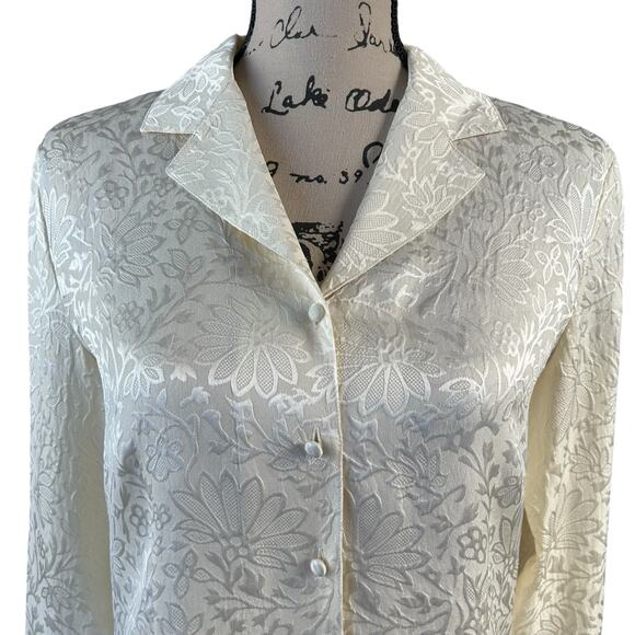 Talbots Pure Silk Shirt Women Sz 8 Ivory Cream Floral Coquette Classic Button Up - Picture 5 of 12